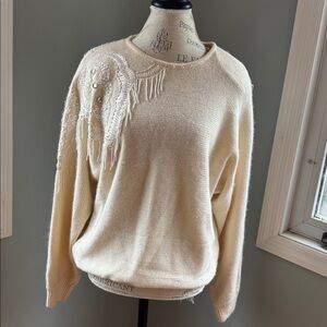 Sara Taylor vintage 80’s/90’s silk angora cream embellished sweater size M